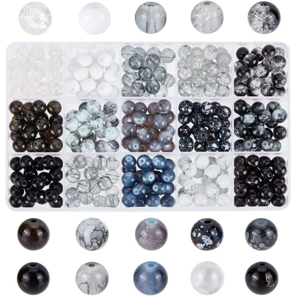 Men Accessories Jewellery - 300pcs 8mm 검은 유리 구슬 15