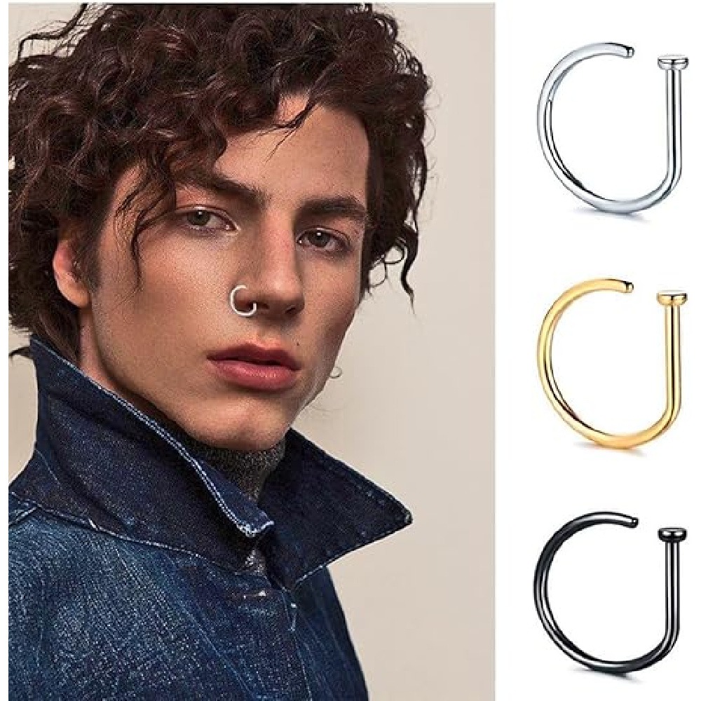 4개입 무피어싱 D형 코링, 가짜 코커프, 스테인리스  - Men Accessories Earrings 리뷰 및 가격