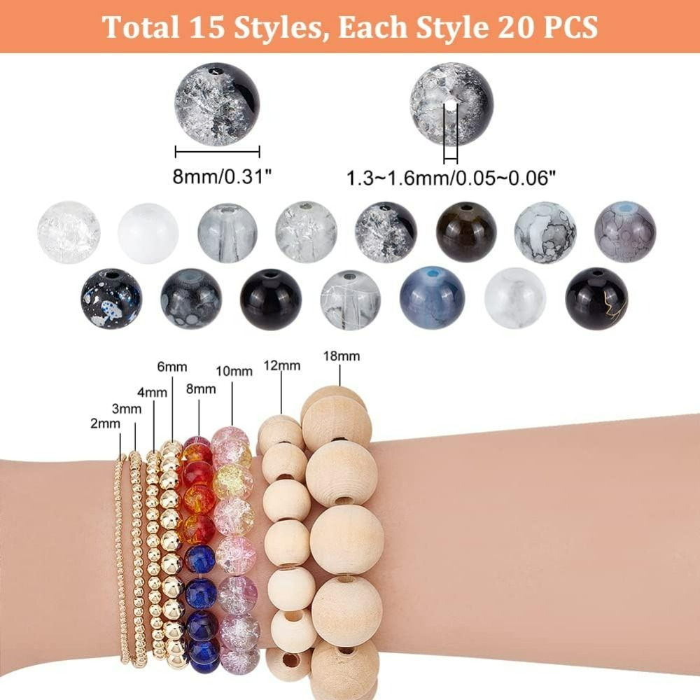 300pcs 8mm 검은 유리 구슬 15 색 팔찌 구슬 - Men Accessories Jewellery 리뷰 및 가격