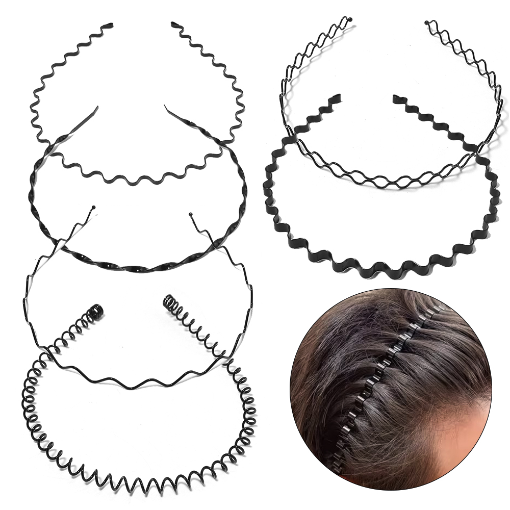6pcs 패션 금속 헤어 밴드 블랙 물결 모양의 헤어  - Men Accessories Earrings 리뷰 및 가격